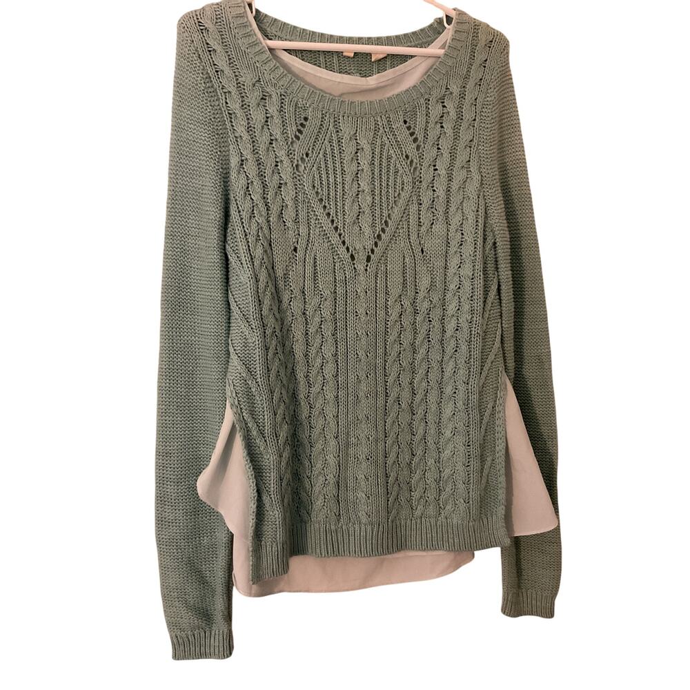 Moth Sweater Shirt Combo Sweater Cable Knit Large Mint Green
